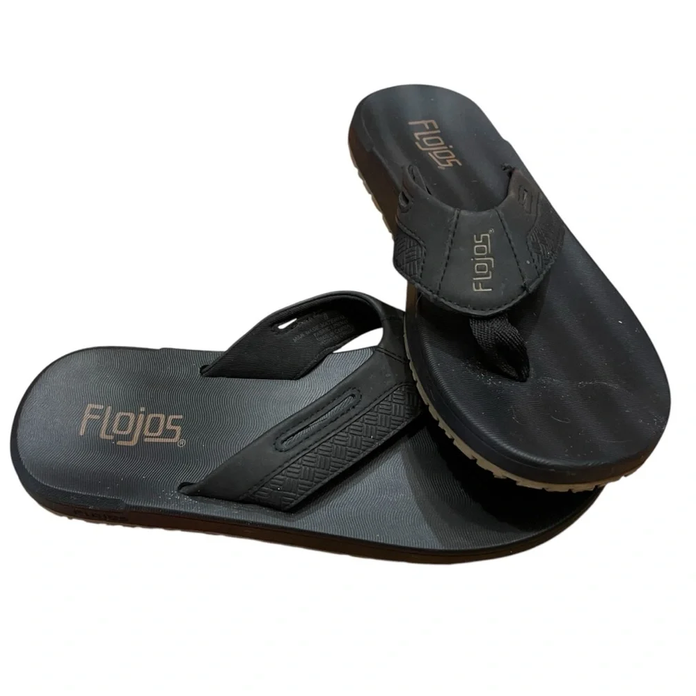 Flojos Black Flip Flops Summer Beach Vacation Camping LakeCasual‎ Comfort Trendy